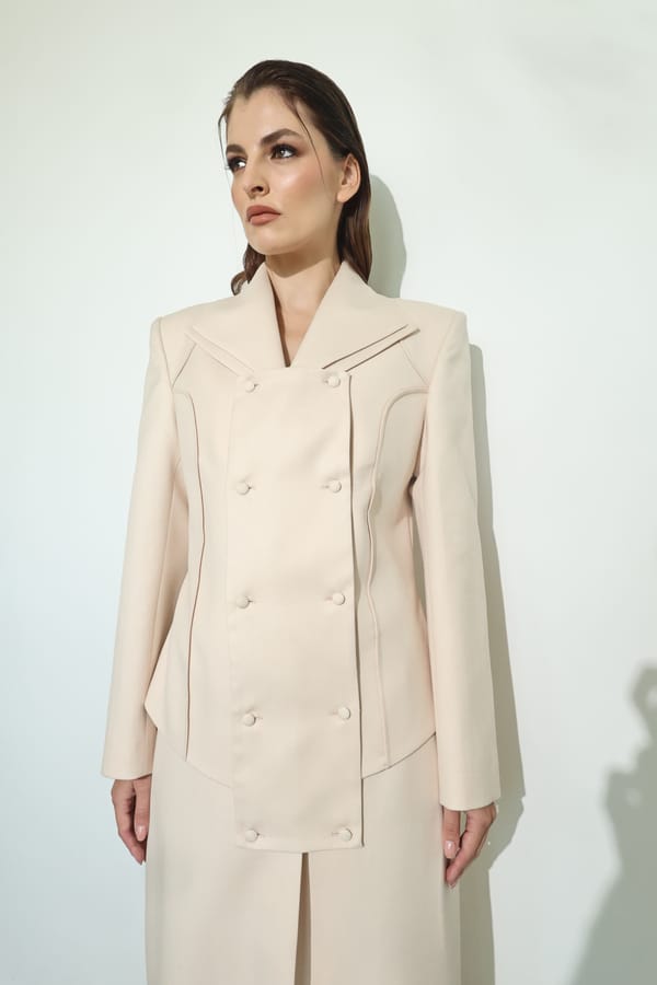 Ivory Double-Breasted Long Coat