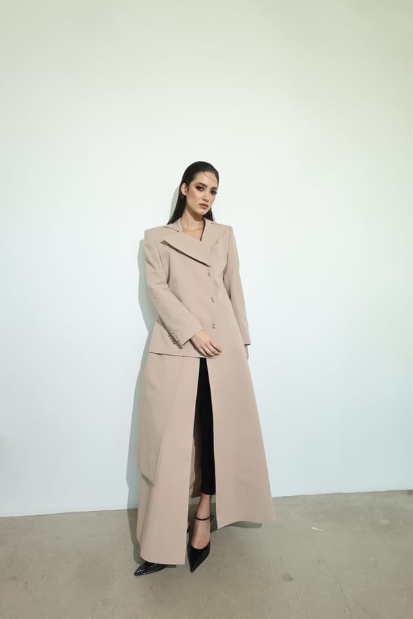 Blush Diagonal-Seam Long Coat