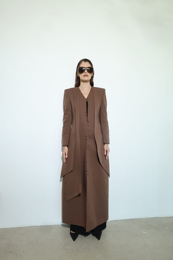 Chocolate Curved-Panel Long Coat
