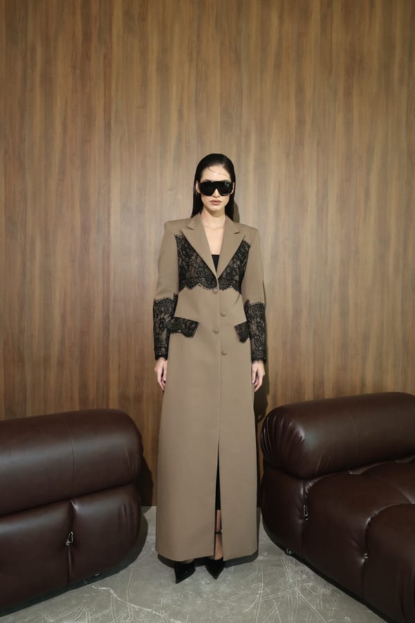 Taupe Black-Lace Panel Coat