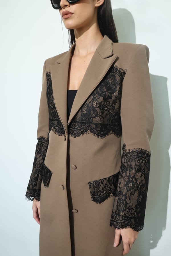 Taupe Black-Lace Panel Coat