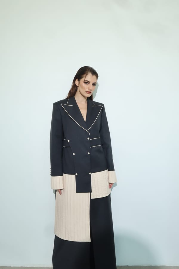 Black Colour-Block Patch Coat