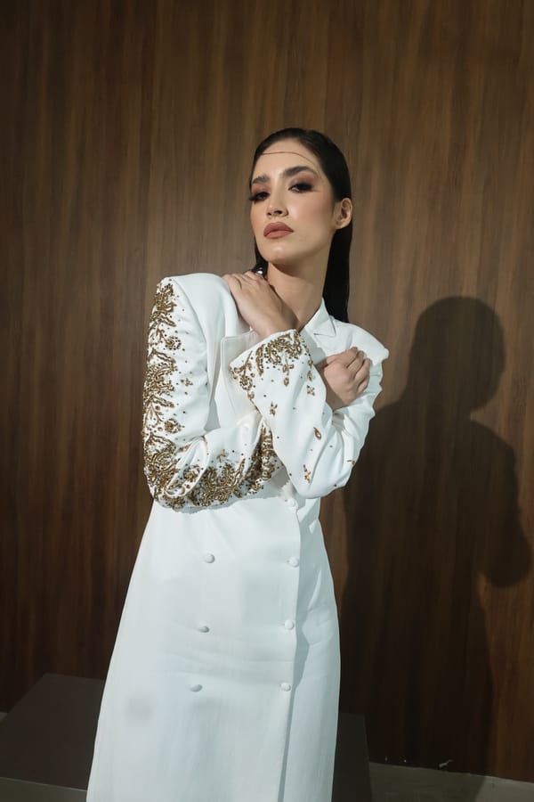 White Lace-Sleeve Tailored Coat
