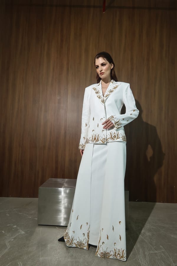 Ivory Gold-Embroidered Coat Set
