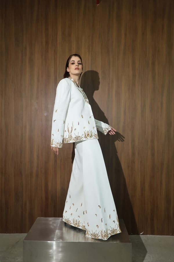 Ivory Gold-Embroidered Coat Set