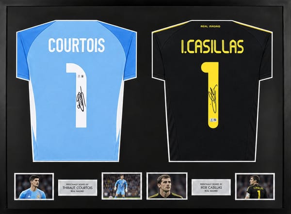 Iker Casillas & Thibaut Courtois Signed Real Madrid Jerseys (Dual Framed)