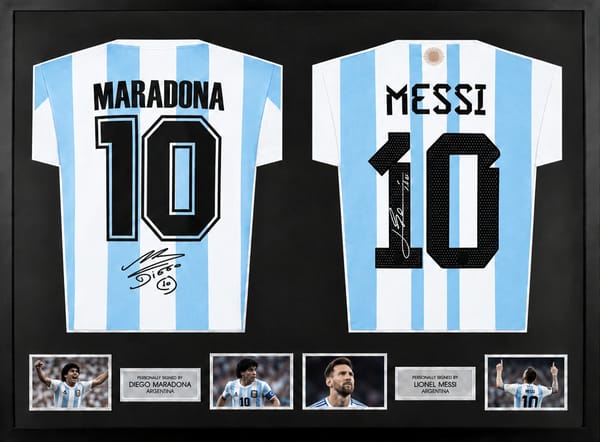 Lionel Messi & Diego Maradona Signed Argentina Jerseys (Dual Framed)
