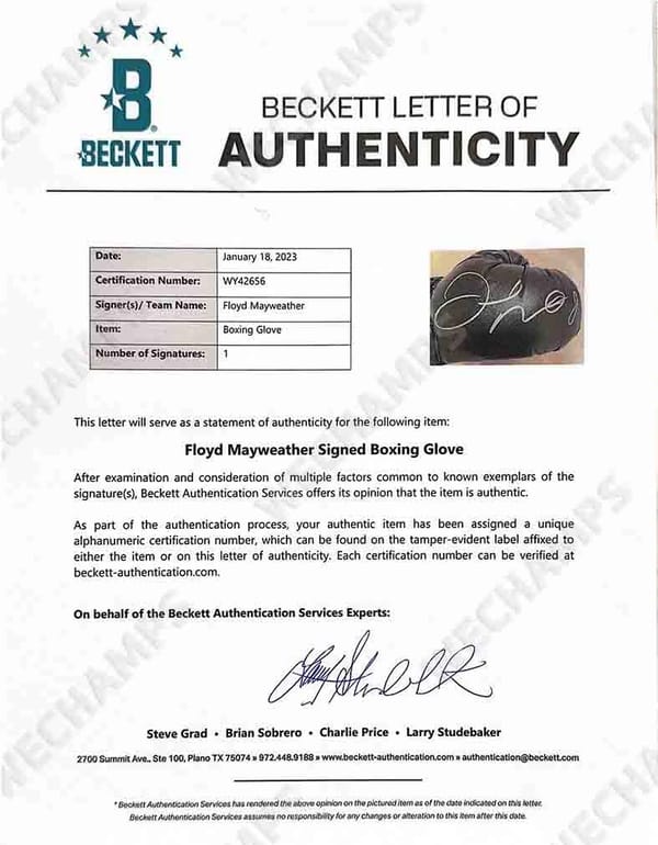 Floyd Mayweather Signed Black Boxing Glove (beckett)