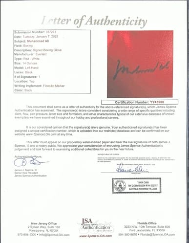 Muhammad Ali Signed Boxing Glove (JSA)