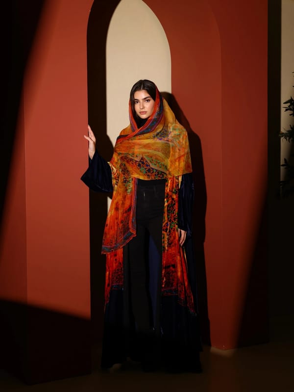 Velvet Abaya w Chiffon Tarha J8
