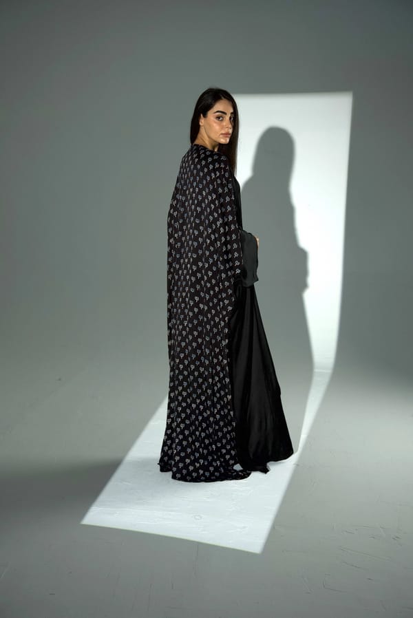 Bisht Pure Silk Handblock Abaya A40
