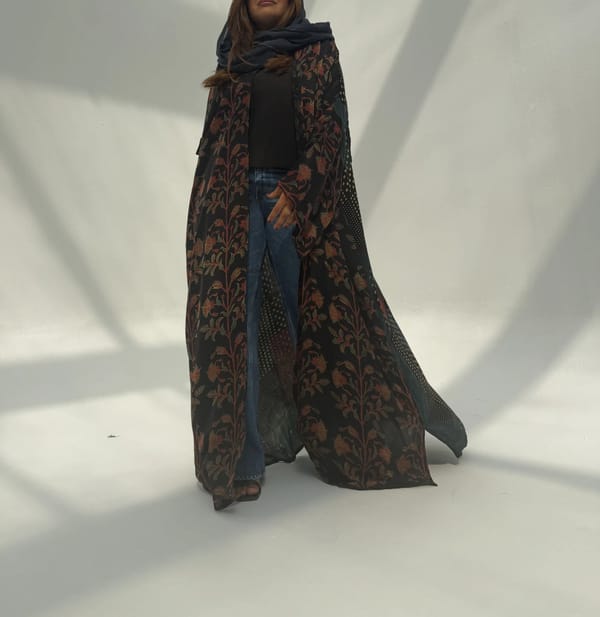 Bisht Pure Silk Handblock Abaya U 2
