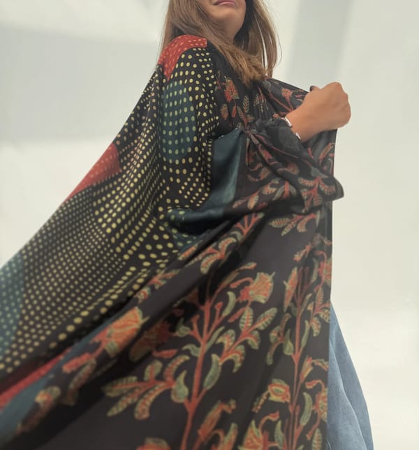 Bisht Pure Silk Handblock Abaya U 2
