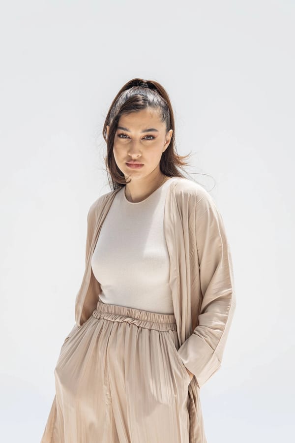 طقم نسائي حرير قطعتين – جاكيت وبنطلون | TR001