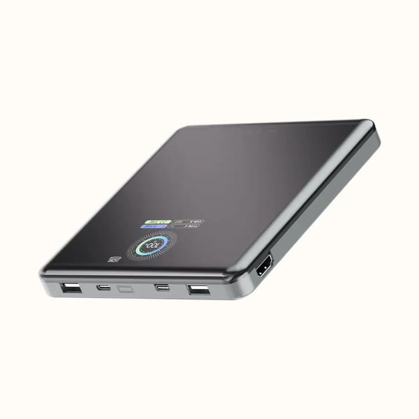 Powerology VoltStream 20000mAh Laptop Power Bank, PD 100W Fast Charging, 4K HDMI Output with Screen Mirroring, Smart Power Display, Dual USB-C + USB-A, 100W USB-C Cable Included - Black