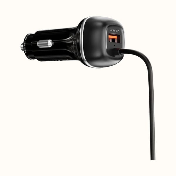Powerology Nexar Smart Car Charger with Wireless CarPlay Adapter, 15W Magnetic Wireless Charging Holder, 51W Total Output (30W USB-C + 18W USB-A) - Black