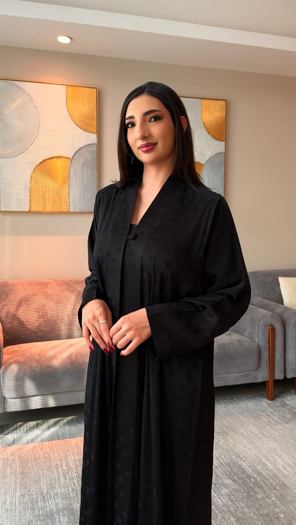 polka dot jacquard fabric abaya Black