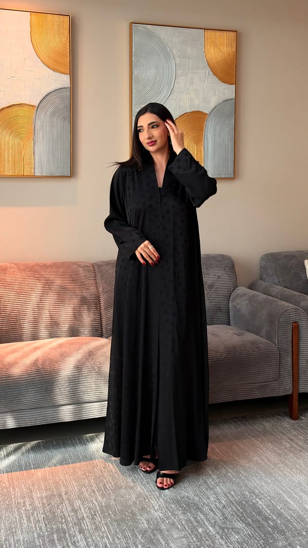 polka dot jacquard fabric abaya Black