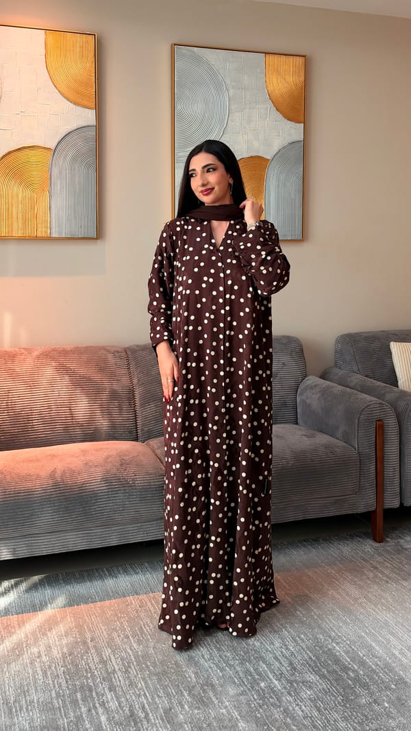 polka dot jacquard fabric abaya brown