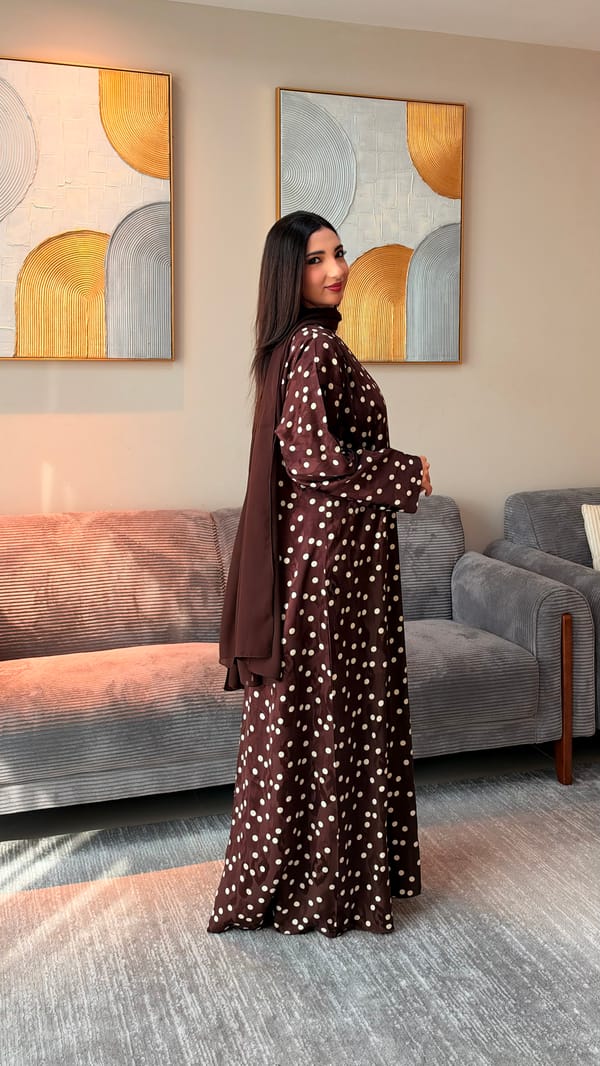 polka dot jacquard fabric abaya brown