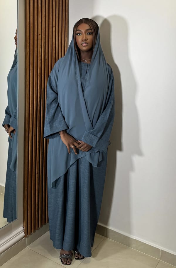 Linen abaya closed blue