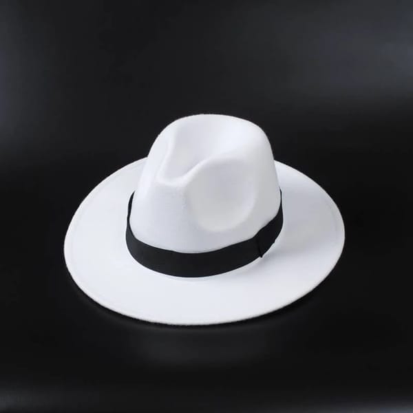 White ST Fedora Hat Edition Woolen Brim ,Panama Caps