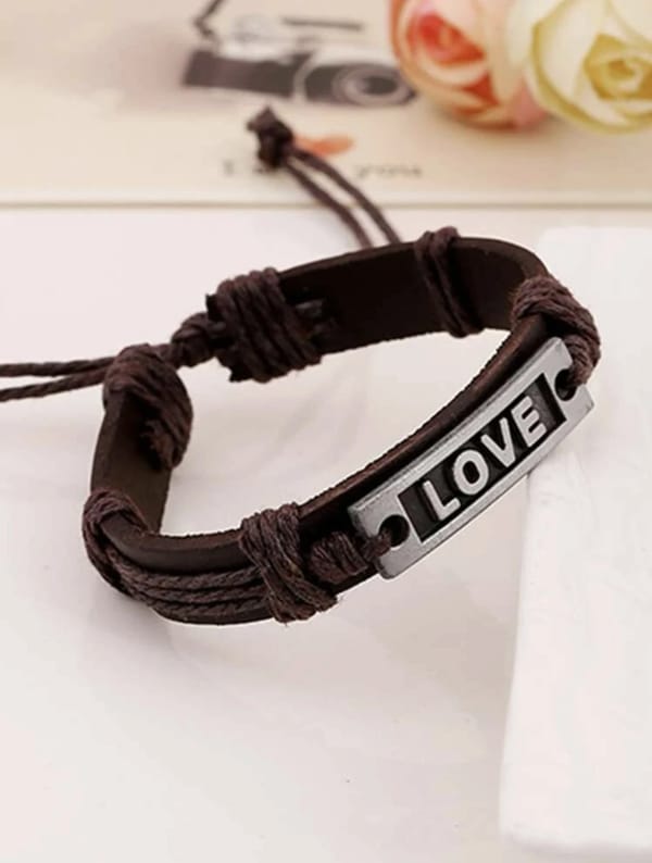 The Power of Love Stainless Steel Handcrafted Leather  Bracelet