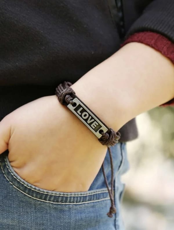 The Power of Love Stainless Steel Handcrafted Leather  Bracelet