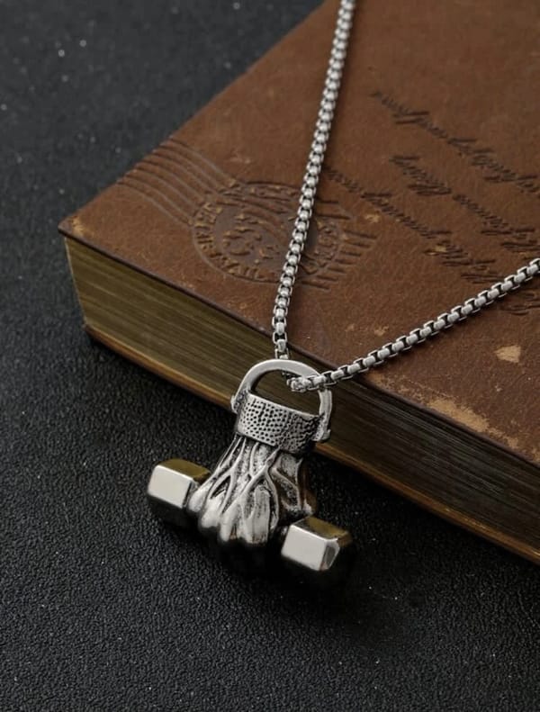 Men Dumbbell Charm Necklace