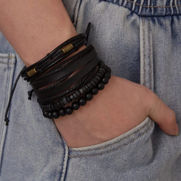 4 Pieces Men Beaded Punk Hip Bracelet