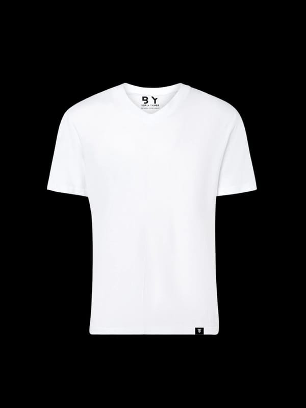 Plain V Neck T Shirt with Label Only- White