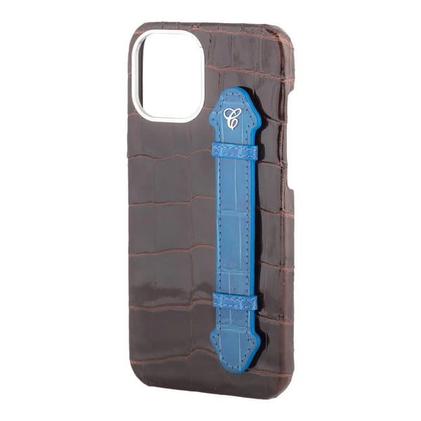 Brown Croc Blue Side Finger case for 12 Pro max
