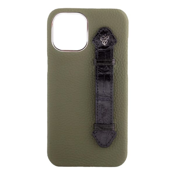 Olive Green Togo/ Black Croc Side Finger case for 12 Pro Max