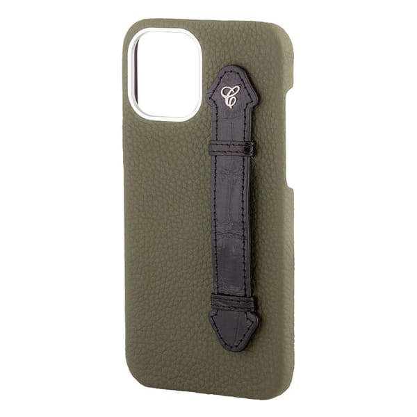 Olive Green Togo/ Black Croc Side Finger case for 12 Pro Max