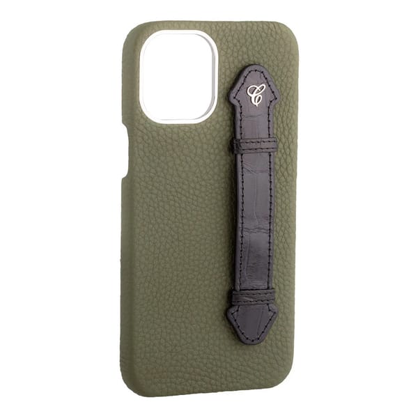 Olive Green Togo/ Black Croc Side Finger case for 12 Pro Max