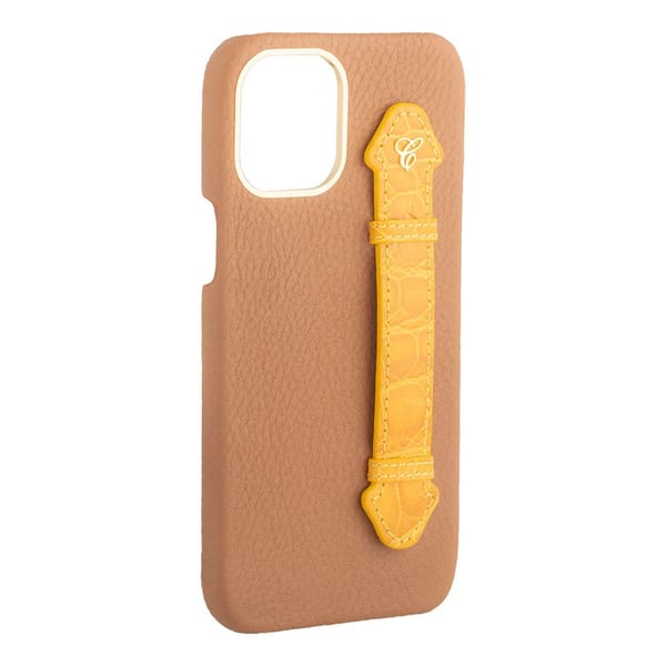 Brown Togo/ Yellow Croc Side Finger case for 12 Pro