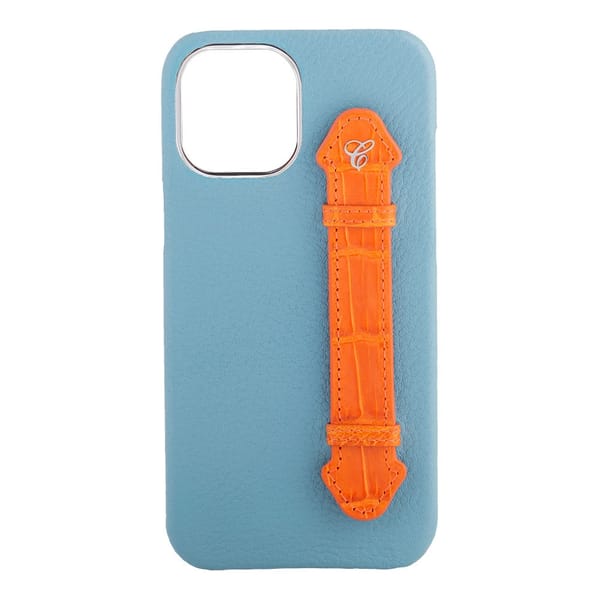 Pastel Blue Togo/ Orange Croc Side Finger case for 12 Pro