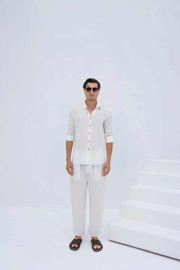Linen Set  (shirt, trouser, short) - White