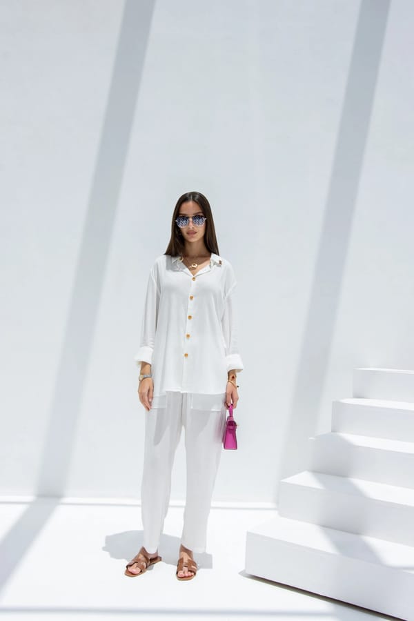 Linen Set  (shirt, trouser, short) - White