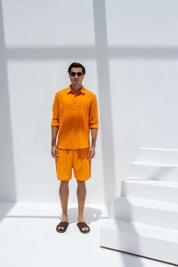 Linen Set  (shirt, trouser, short) - Orange