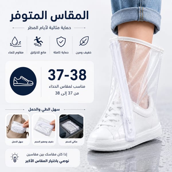 غطاء أحذية للكبار مقاس 37-38 | مقاوم للمطر والانزلاق | للجنسين