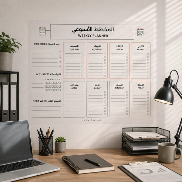 مخطط أسبوعي جداري شفاف قابل للمسح | منظم أسبوعي وتتبع العادات