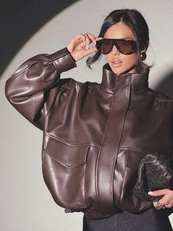 Leather Jacket with pockets (Brown)