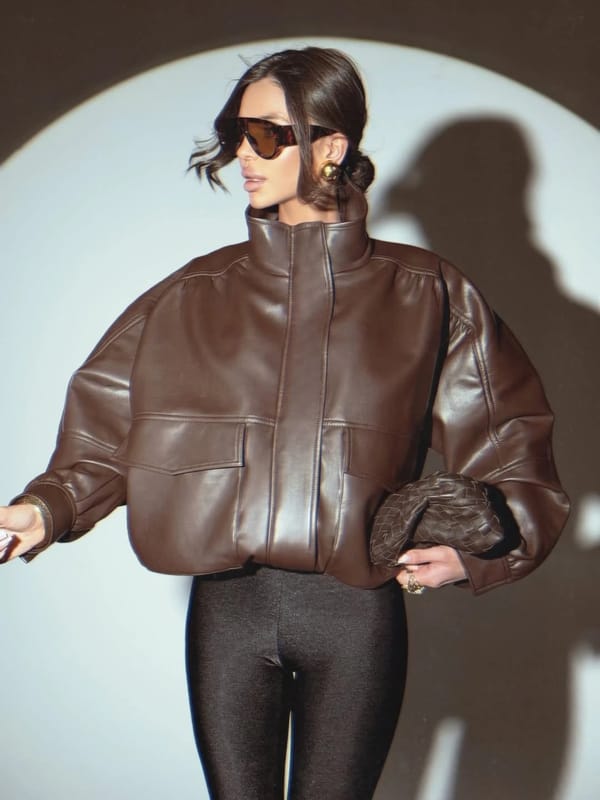 Leather Jacket with pockets (Brown)