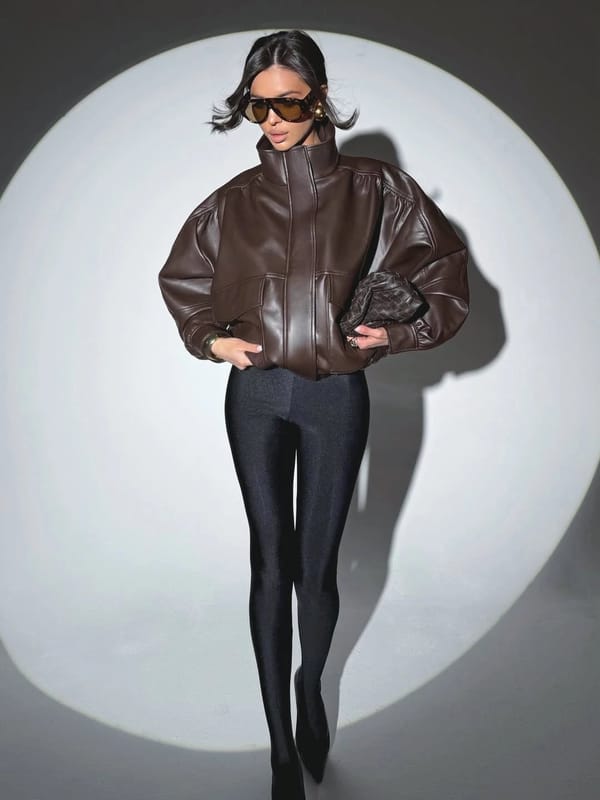 Leather Jacket with pockets (Brown)