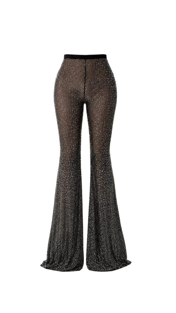 Pants setka with stone Black