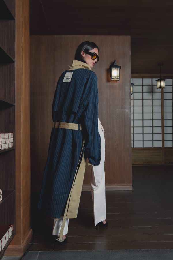 Navy And Ivory Reversible Pinstripe Coat Set