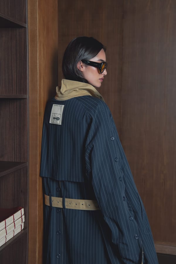 Navy And Ivory Reversible Pinstripe Coat Set