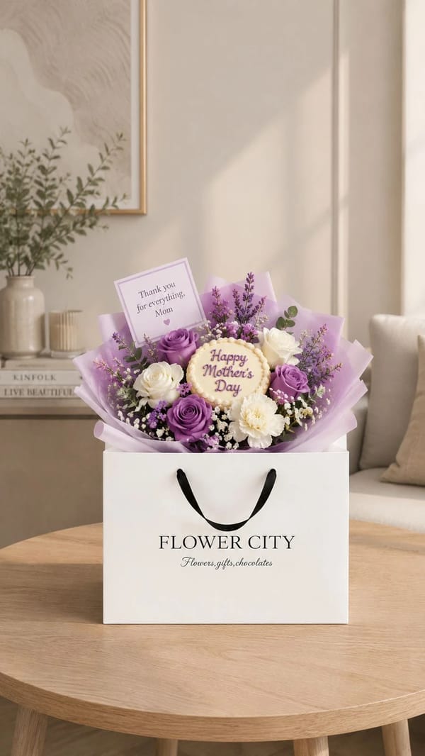 MOTHER'S DAY CAKE AND FLOWERS