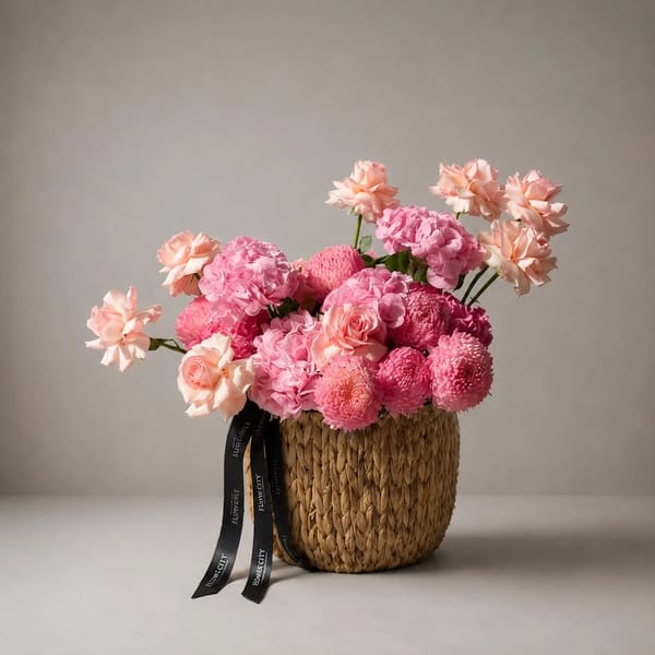 BASKET OF PINK FLOWERS